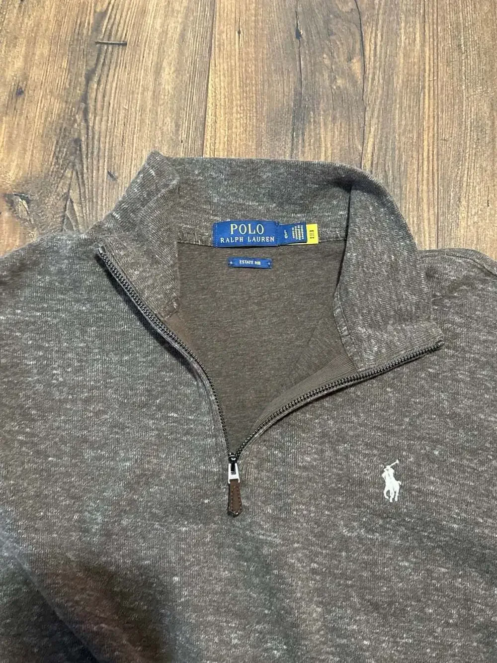 Polo Ralph Lauren Mens Estate Rib Quarter-Zip Pullover Sweater Heather Brown